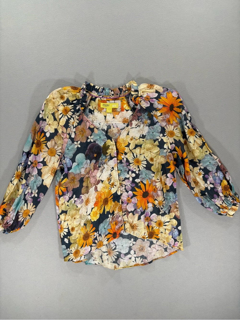 Anthropologie Maeve moxy linen V-Neck Puff Sleeve Blouse - Multicolor - Picture 2 of 10